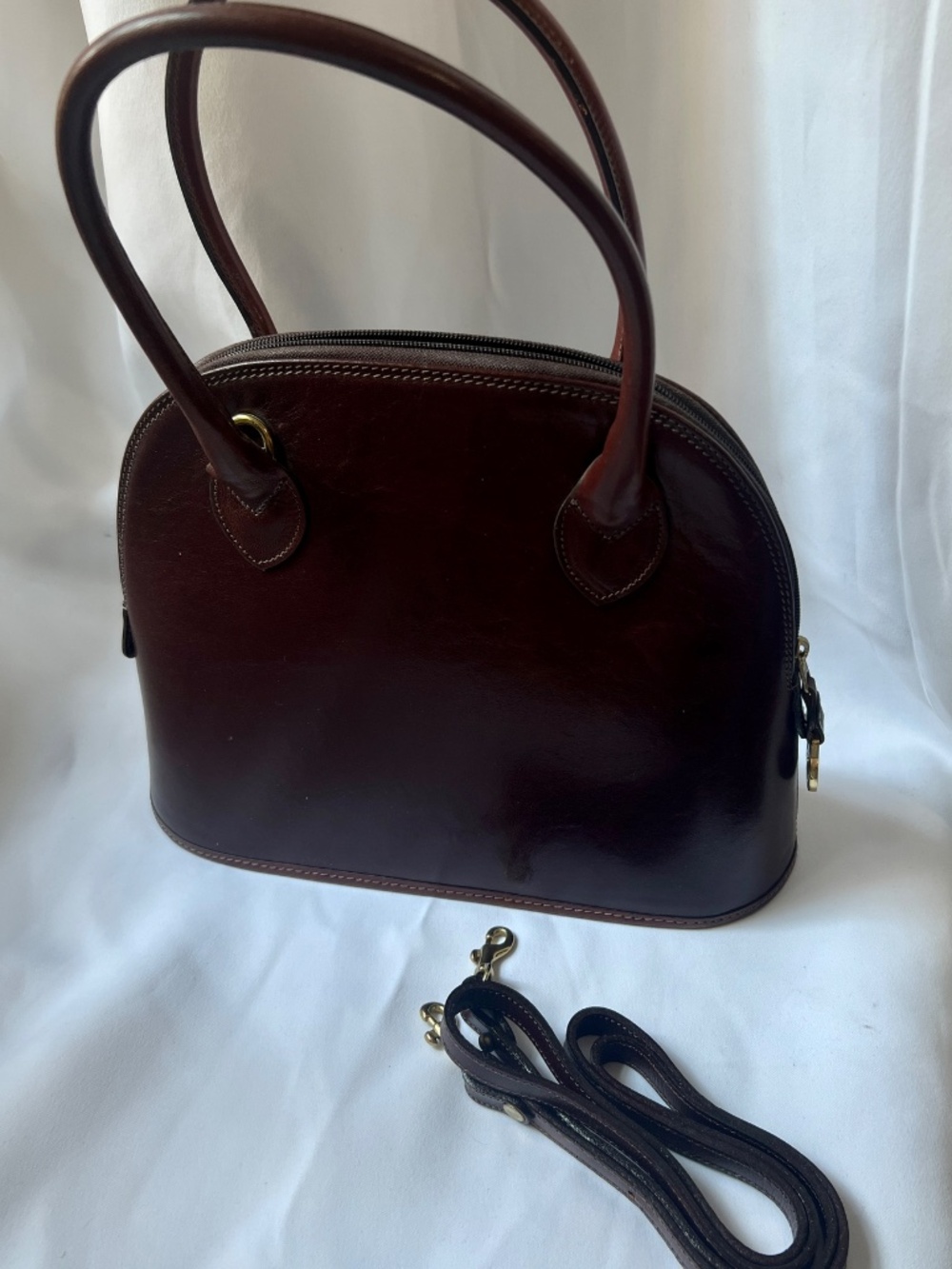 Vintage Made in USA Brahmin Solid Dark Brown Leather Dome Satchel Bag - Picture 5 of 5